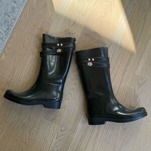 COACH Black Tall Rain Boots with Buckle Detail